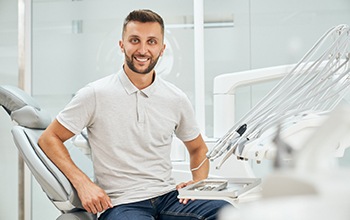 Man visiting a dentist for gum disease therapy in Westfield, NJ